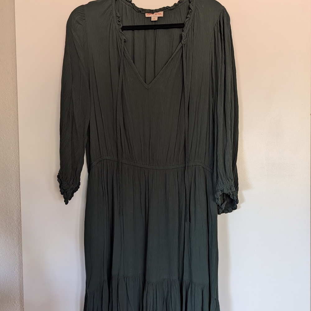 Knox Rose Dark Green V-Neck Tiered Midi Dress